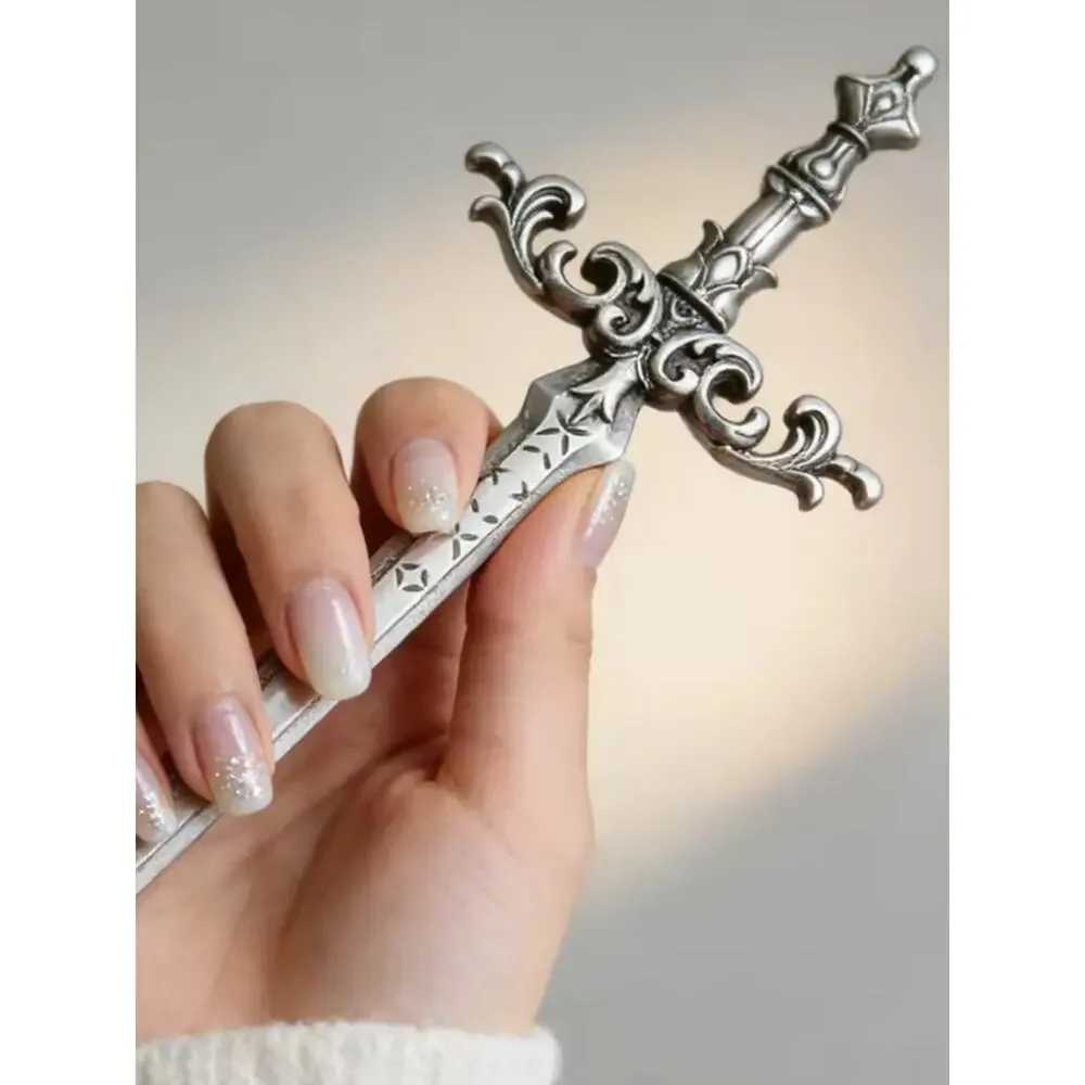 Silver Viking Celtic Sword Hair Stick Ornate Medieval Hair Accessory